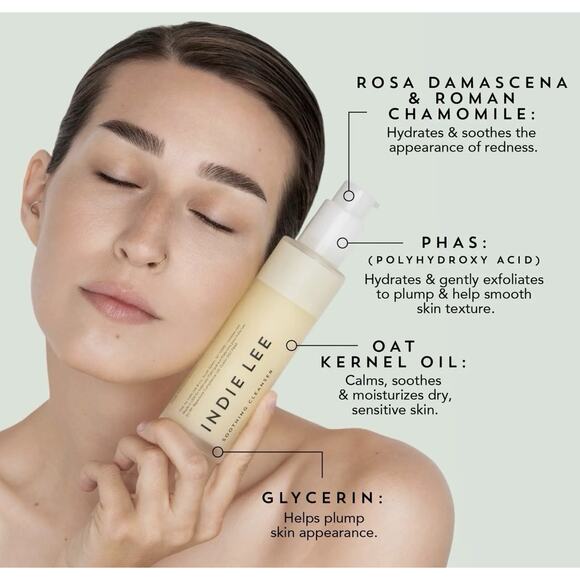 NEW INDIE LEE Soothing Cleanser PHA Exfoliate Hydrate Plump Dry Skin Full Size - Picture 4 of 9